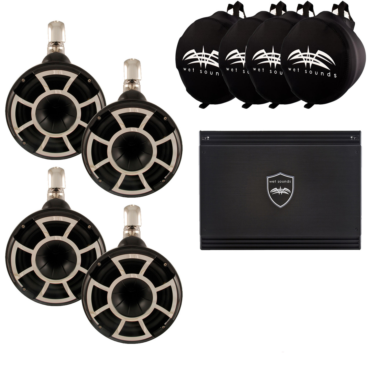 Wet Sounds Two Pairs of Black REV 10 Fixed Clamp Tower Speakers